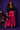 Lady Q’s Corner magenta high-waisted satin wide-leg trousers worn by a woman with a black blazer and heels.